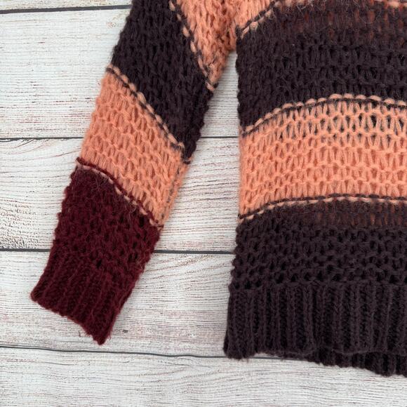 Lili's Closet Open Knit Striped Sweater Womens Small Pink Burgundy Gray - Picture 4 of 9